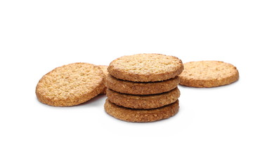 Round integral, wholewheat biscuits with coconut isolated on white background