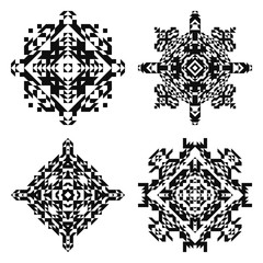 Navajo square shapes. Black and white boho ornaments. Isolated aztec logo. Print concept for t-shirt design or tattoo.