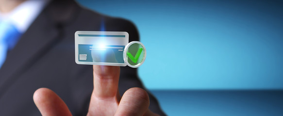 Businessman using credit card to pay online 3D rendering