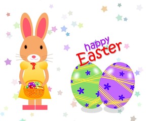 Cute rabbit with easter eggs basket