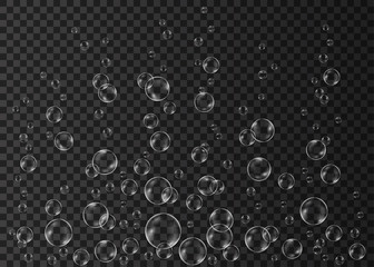 Fizzing white  air bubbles on transparent  background.