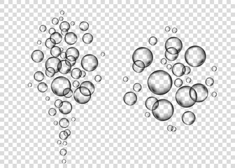  Underwater fizzing gas bubbles on transparent  background.