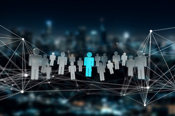 Network connection with a blue people in the middle - 3D rendering