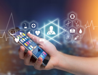 Medecine and general healthcare icon displayed on a technology interface