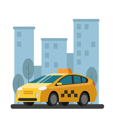 Illustrations of taxi car. Vector picture in flat style