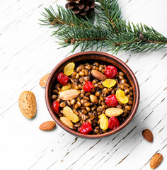 holiday porridge with nuts and raisins