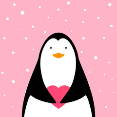 Funny, cute penguin illustration. Heart, Valentine day Vector eps 10