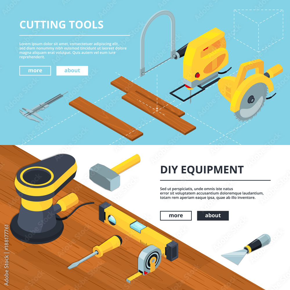 Poster Horizontal banners with electrical tools for construction