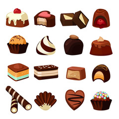 Chocolate desserts. Illustrations of sweets and candy