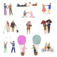 People in love set. Valentine's Day. Happy couples with different activities. Vector illustration