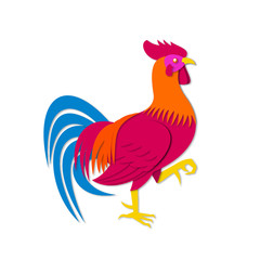 Paper cut style illustration of a rooster, cockerel or chicken marching viewed from side done in retro, decorative papercut design.