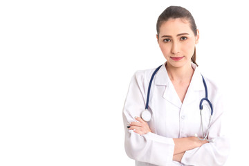 Fototapeta premium Portrait of medical female doctor isolated on white background
