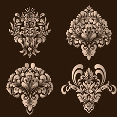 Vector set of damask ornamental elements. Elegant floral abstract elements for design. Perfect for invitations, cards etc.