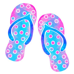 Watercolor flip flop multicolored sandals with geometric pattern