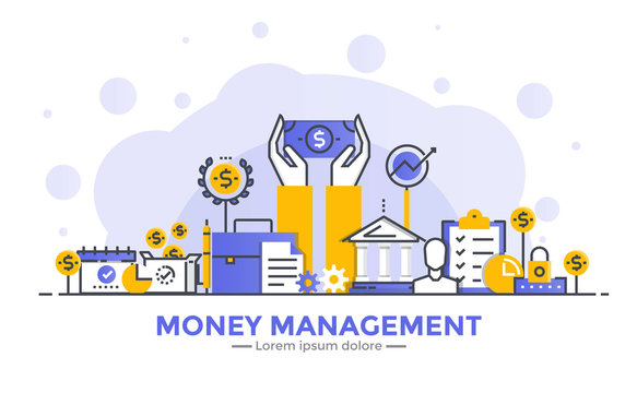 Flat Line Modern Concept Illustration - Money Management