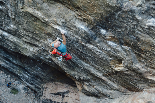 Man rock climbing on steepest granite route