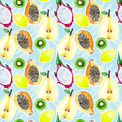 A pattern of bright watercolor fruits.