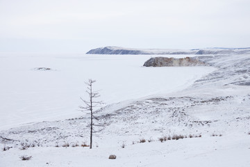 Lake Baikal, Ulan Hushinsky Gulf winter landscape. Olkhon island