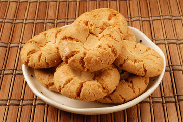 Crisp walnut cookie  on the plate     