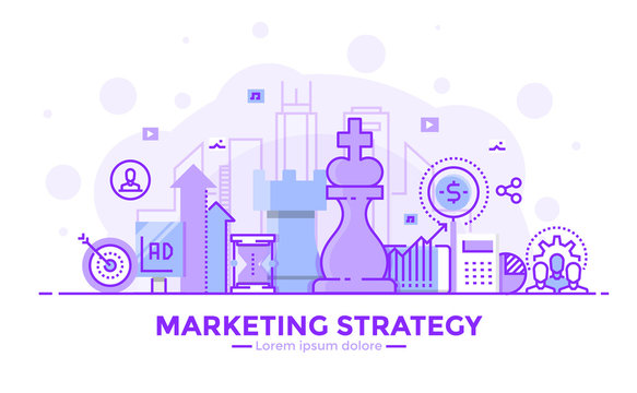 Flat Line Purple color Modern Concept Illustration - Marketing Strategy