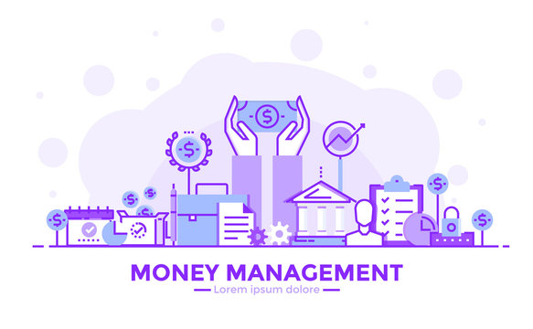 Flat Line Purple color Modern Concept Illustration - Money Management