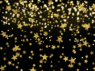 the Golden rain of stars on the black background,celebration