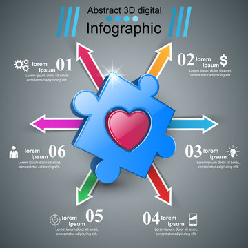  Infographic design template and marketing icons. Heart icon.