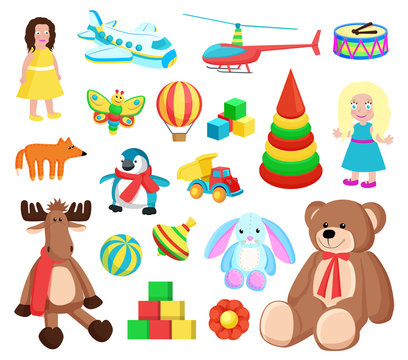 Playthings at Factory Set Vector Illustration