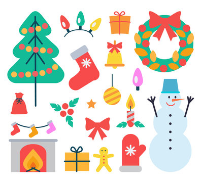 Christmas Elements Icons Set Vector Illustration