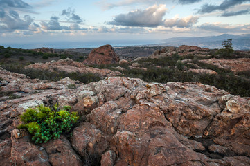 Stone valley, evening landscape with rocks