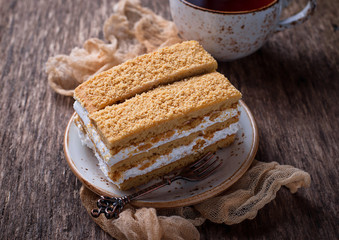 Two pieces of sweet homemade cake