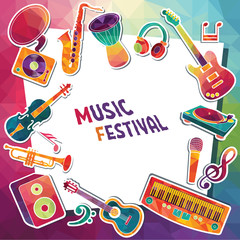 Colorful music background. Music instruments. Vector illustration