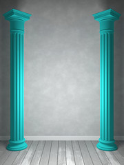 Obraz premium Empty room in gray colors in which the column is painted in a bright color