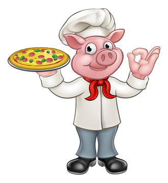 Pig Pizza Chef Cartoon Character Mascot