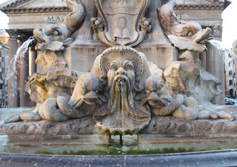 Fototapeta na wymiar Ancient fountain of Piazza Rotonda outside Pantheon in Rome, Italy