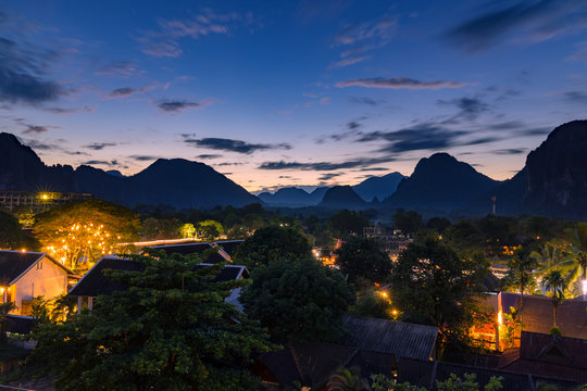 Viewpoint and beautiful Landscape in sunset at Vang Vieng, Laos.