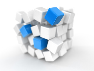 Cube falls apart. Image with clipping path