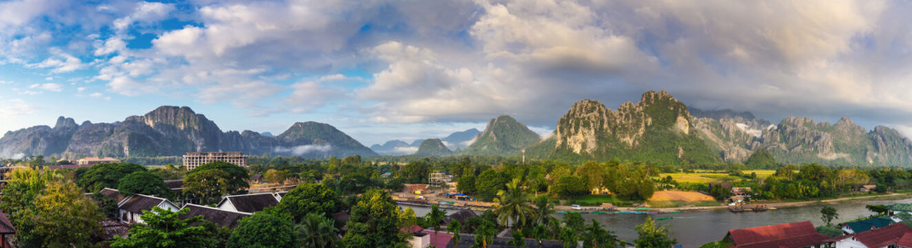 Panorama viewpoint and beautiful landscape at Vang Vieng, Laos.