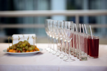 glasses of champagne alcohol cocktail on wedding reception