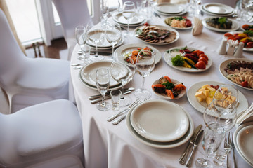 Restourant's table prepared for celebrating wedding