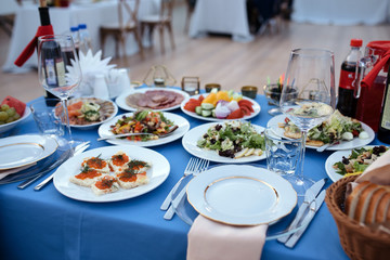 Restourant's table prepared for celebrating wedding