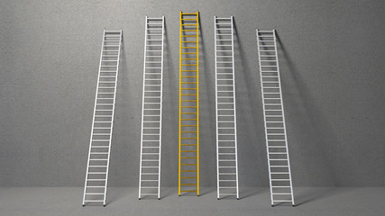 3d color step ladders against a wall growth concept