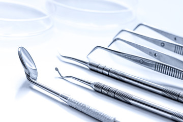 dental tools on white background close up