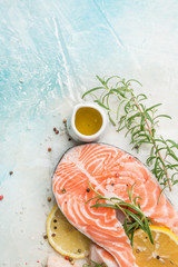 Raw salmon fish steakes