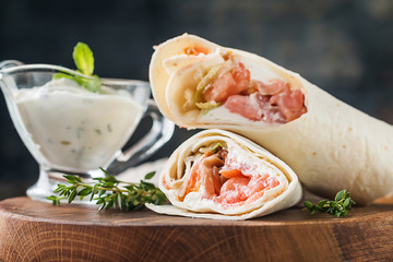 fresh tortilla wrap with salmon