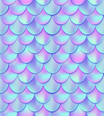 .Holographic mermaid tail seamless pattern. Mermaid card decor element. Fish scales magic background. Print design for textile, posters, greeting cards, cases etc