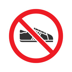 Forbidden sign with sneaker glyph icon