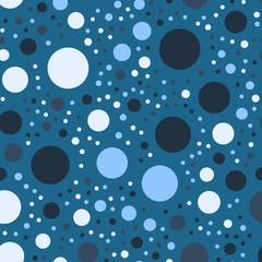 Colorful polka dots seamless pattern on bright 15 background. Pretty classic colorful polka dots textile pattern. Seamless scattered confetti fall chaotic decor. Abstract vector illustration.