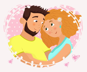 Man and woman in love. St. Valentine's day cartoon vector illustration.