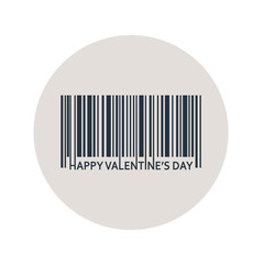 Icono plano codigo de barras HAPPY VALENTINES DAY en circulo gris